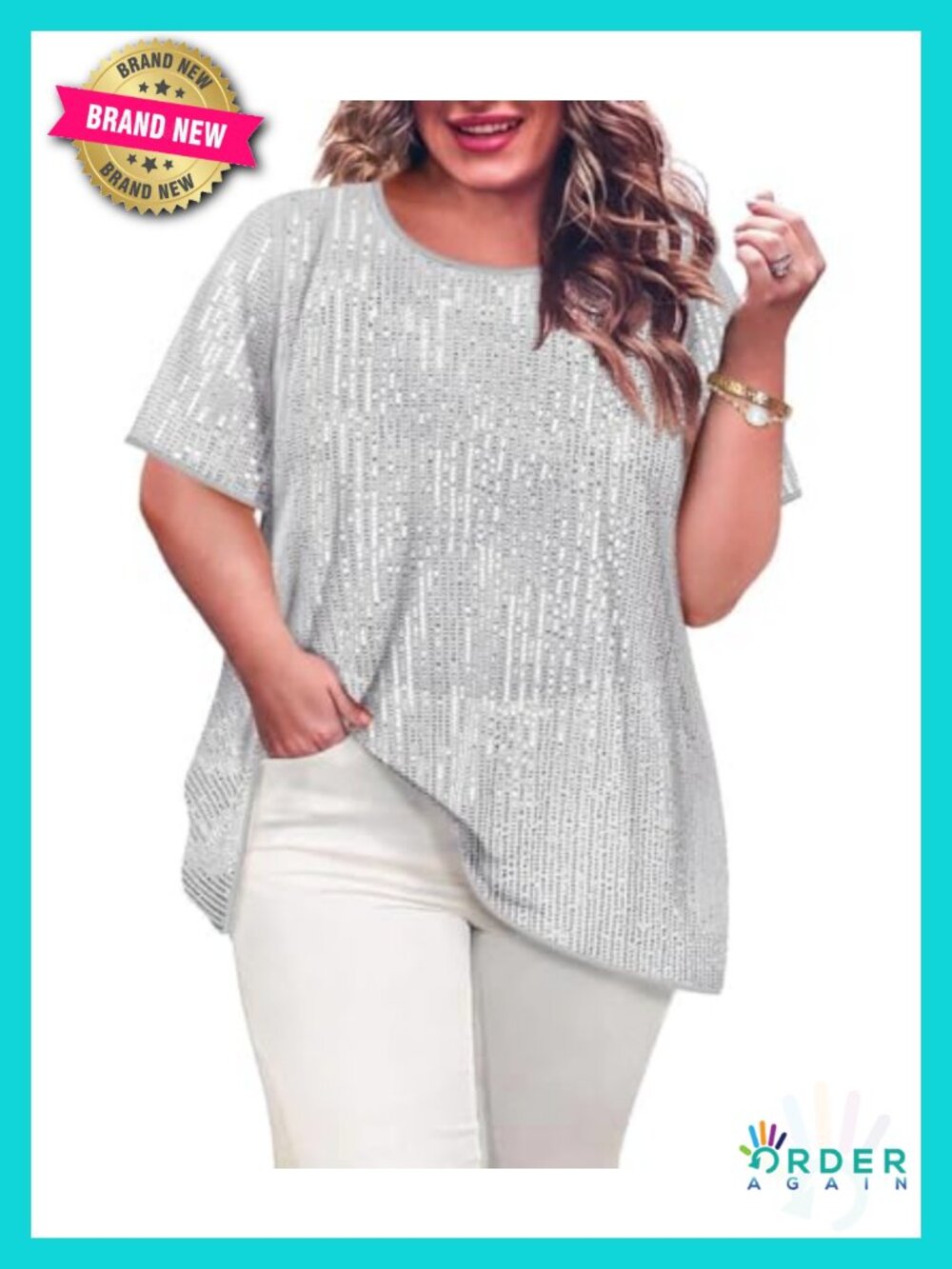 Plus Size Sequin Top Sparkly Crewneck Tunic Short Sleeve Party